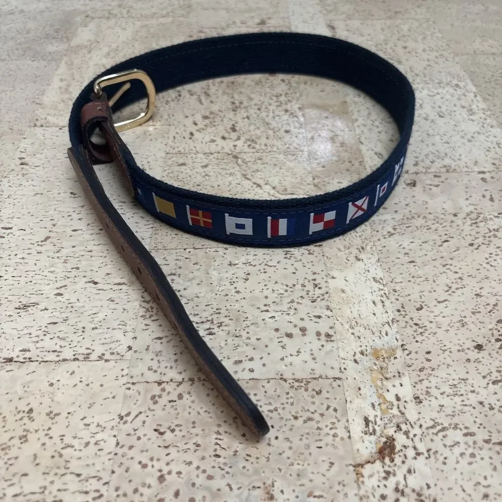 Zep-Pro Men's Leather Belt Canvas Webbing Maritime Signal Flags Size 30 Brass